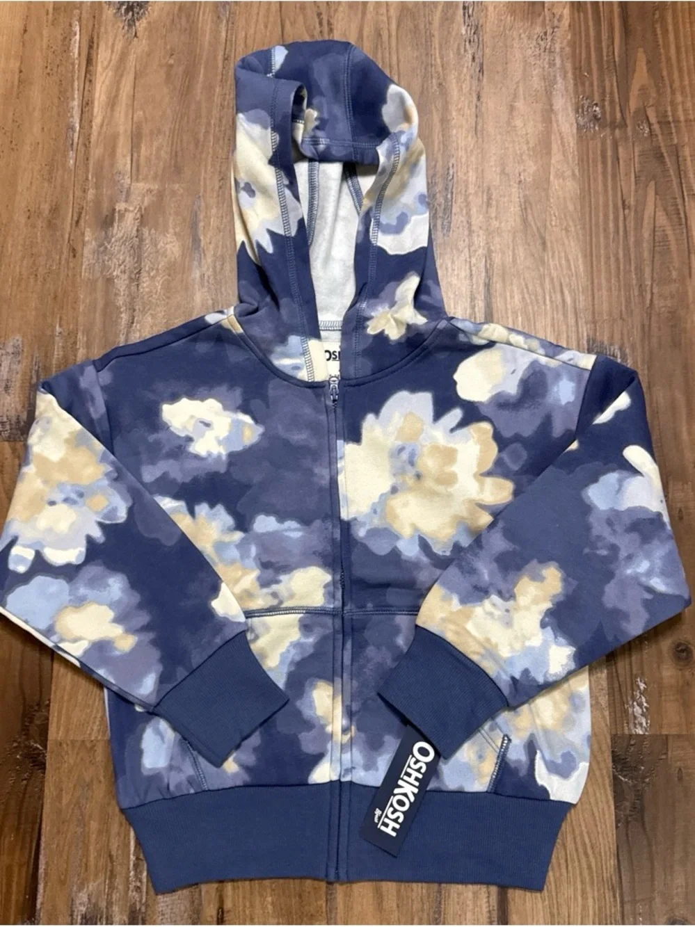 OshKosh B'gosh Navy Floral Zip Hoodie with Cream & Light Blue Accents